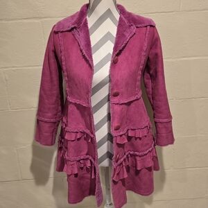 VINTAGE Widgeon Girls Faux Fur Ruffle Tiered Shearling Coat Fuchsia Size 8.